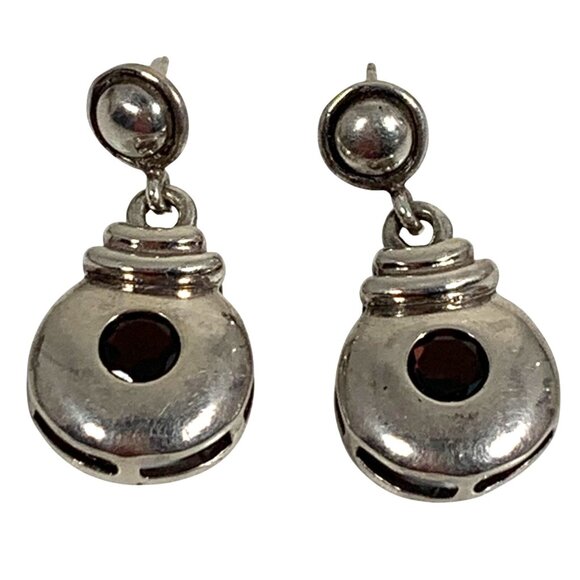 Vintage BOMA 925 Stainless Steel Garnet Dangle Drop Post Earrings - Picture 1 of 7